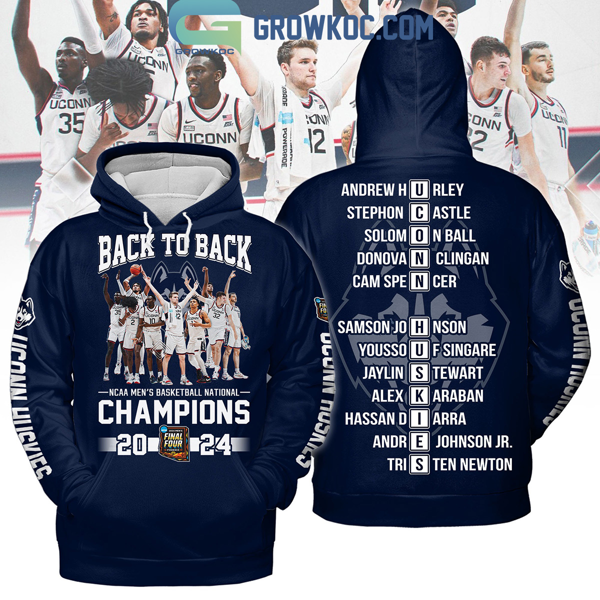 Uconn Huskies Basketball National Champions 2024 Back To Back Hoodie T Shirt2B1 T1oA5