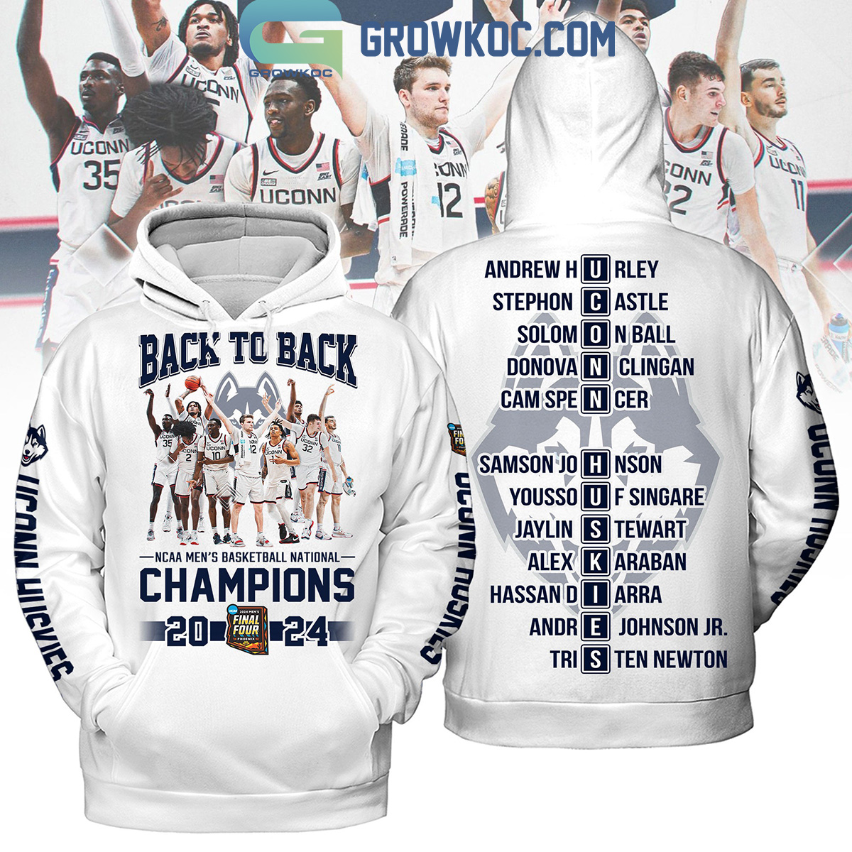 Uconn Huskies Basketball National Champions 2024 Back To Back White Version Design Hoodie T Shirt2B1 Uy3hp