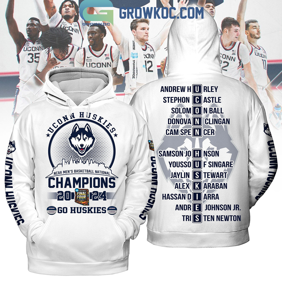 Uconn Huskies NCAA Basketball National Champions 2024 Go Huskies White Design Hoodie T Shirt2B1 JlVJr