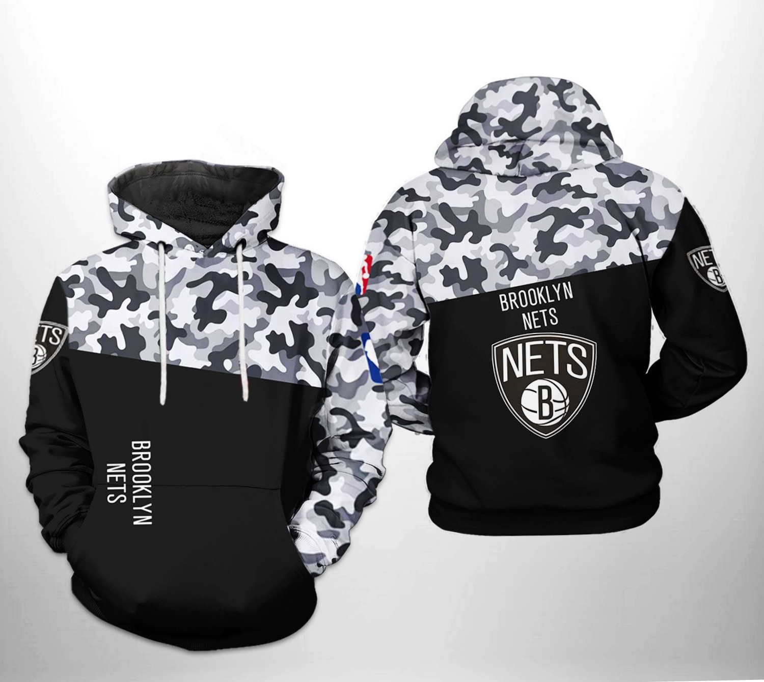 Unique Brooklyn Nets NBA Camo Veteran Team Hoodie All Over Print 3D 0