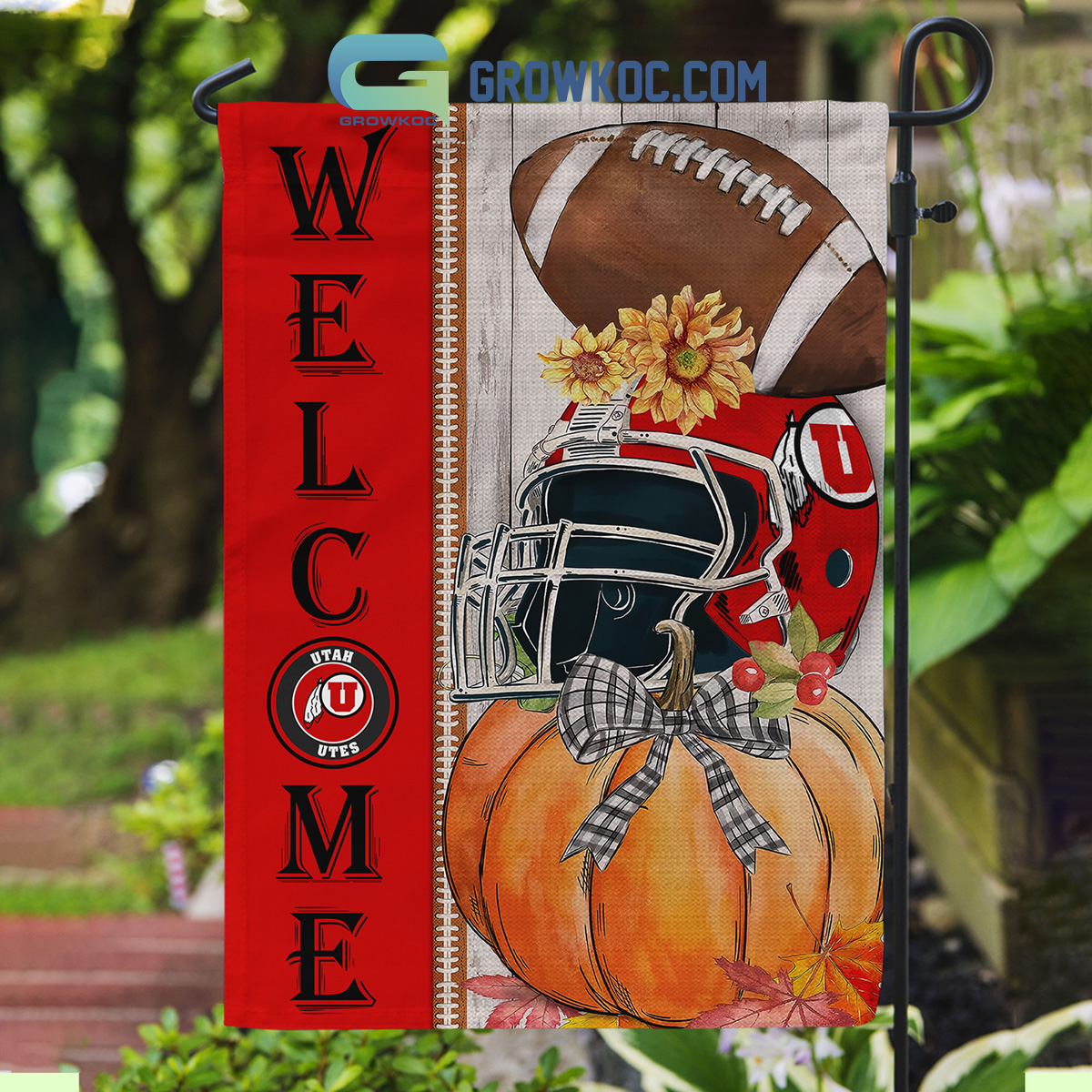 Utah Utes NCAA Welcome Fall Pumpkin House Garden Flag2B1 gUEt7