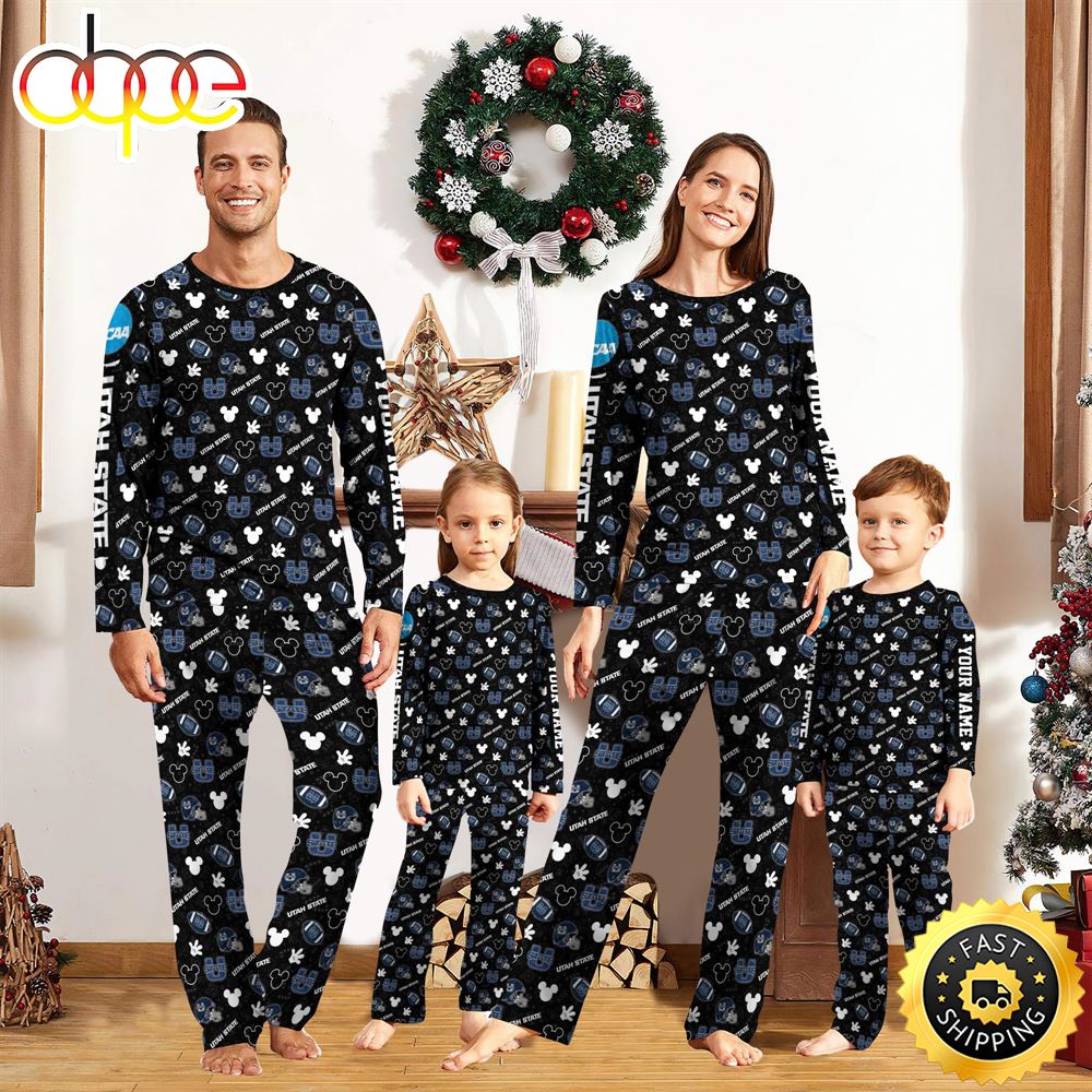 Utah State Aggies NCAA And Mickey Mouse Pajamas Custom Your Name ledcpa