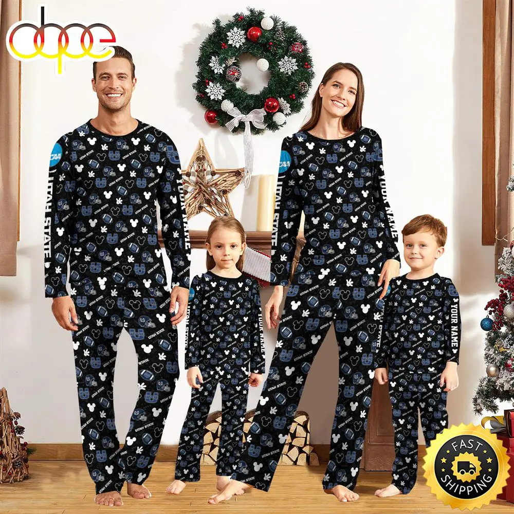 Utah State Aggies NCAA And Mickey Mouse Pajamas Custom Your Name ledcpa