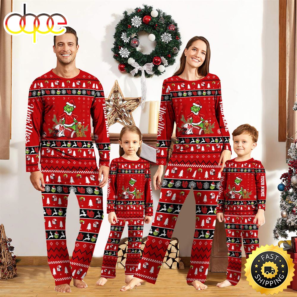 Utah Utes NCAA Custom Name Grinch Christmas And Sport Team Pajama Set avvane