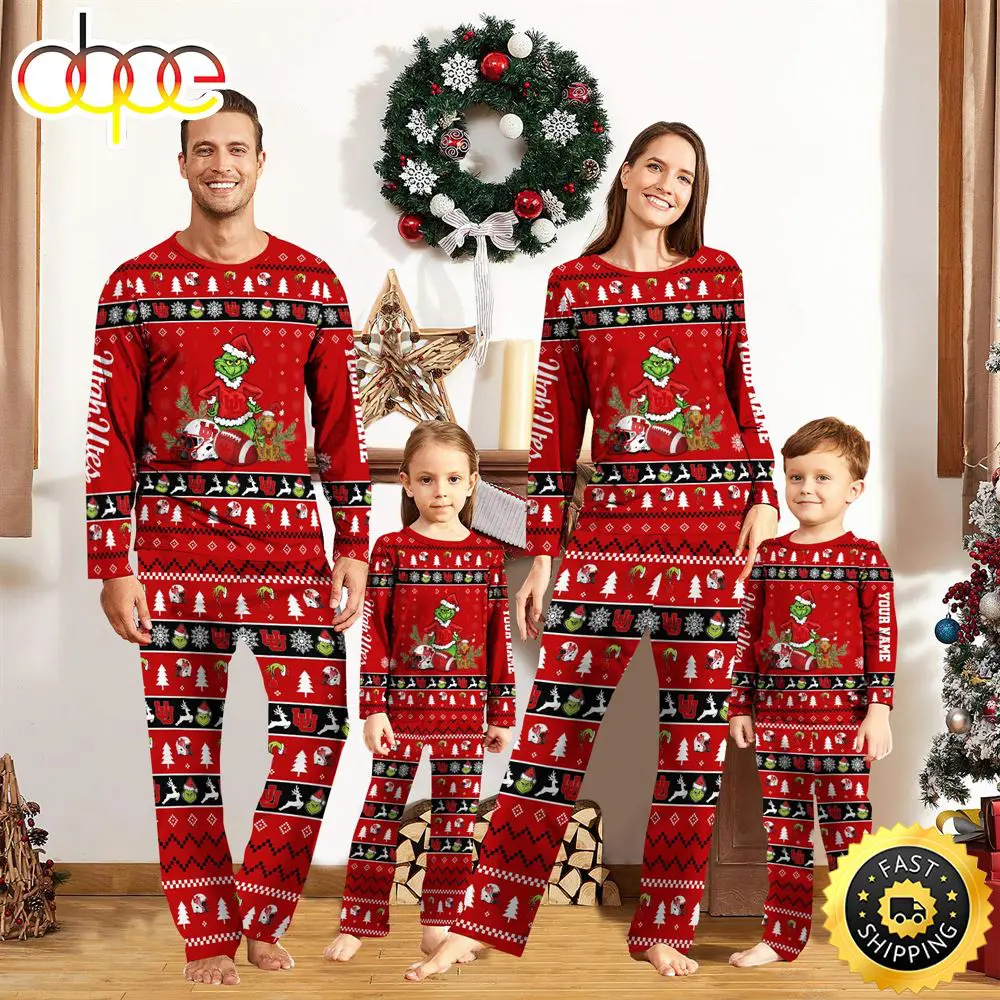 Utah Utes NCAA Custom Name Grinch Christmas And Sport Team Pajama Set avvane