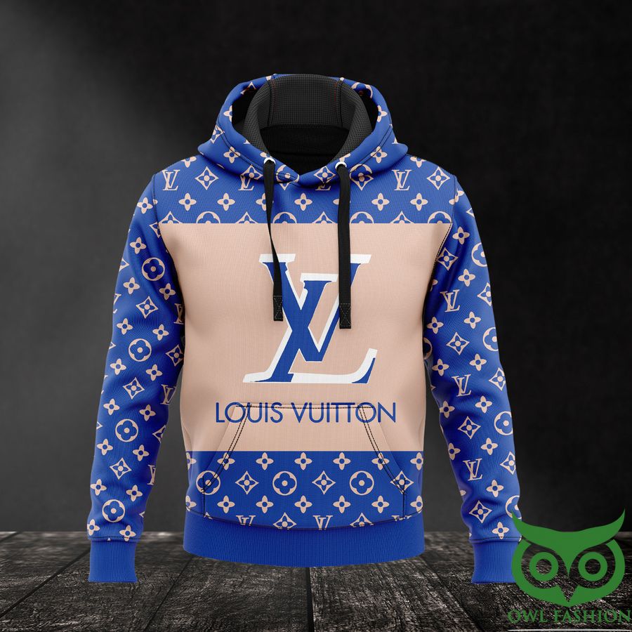 VNAuQemu 143 Luxury Louis Vuitton Blue and Beige Color with Logo and Monogram Pattern 3D Shirt and Pants