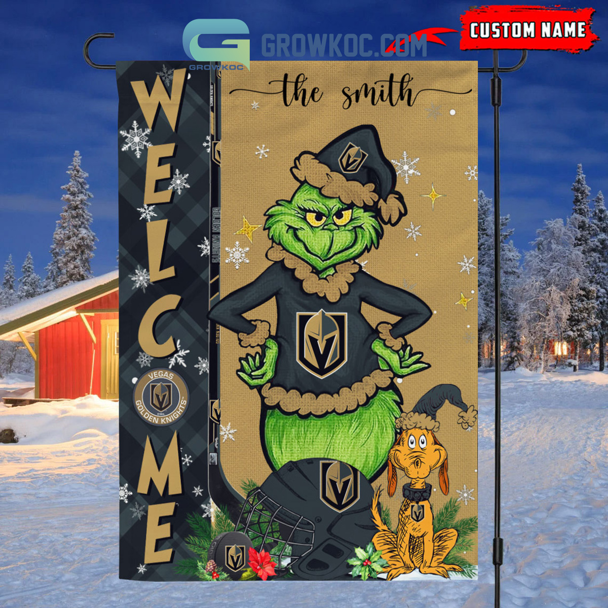 Vegas Golden Knights Grinch Christmas Personalized House Garden Flag Canvas2B1 TsbDi