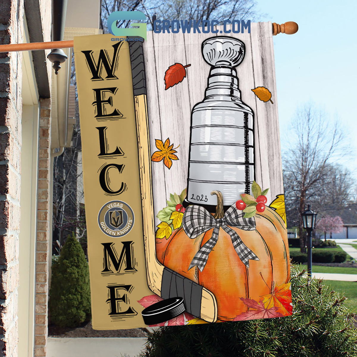 Vegas Golden Knights NHL Stanley Cup Finals Welcome Fall Pumpkin Personalized House Garden Flag2B1 c6IEb