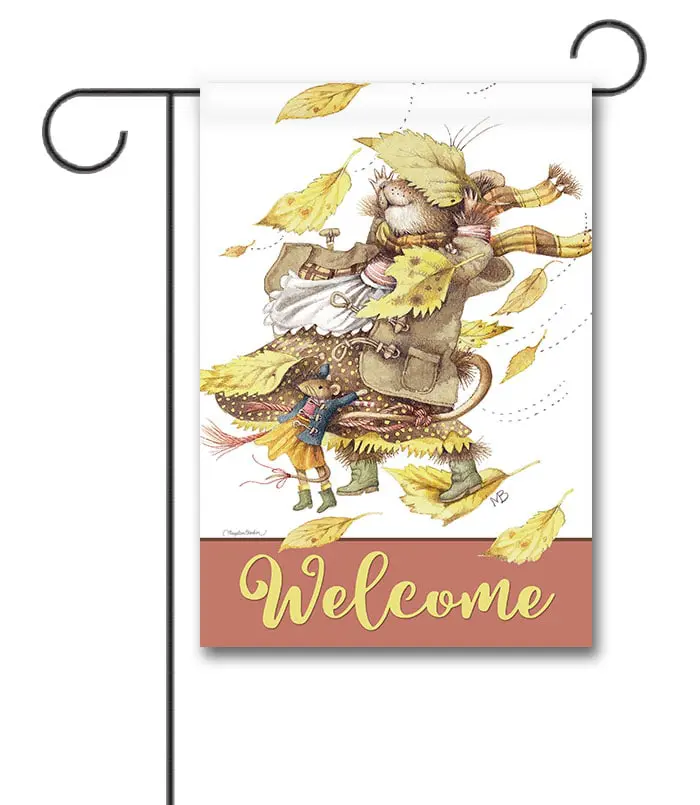 Vera the Mouse Fall Leaves Welcome Garden Flag