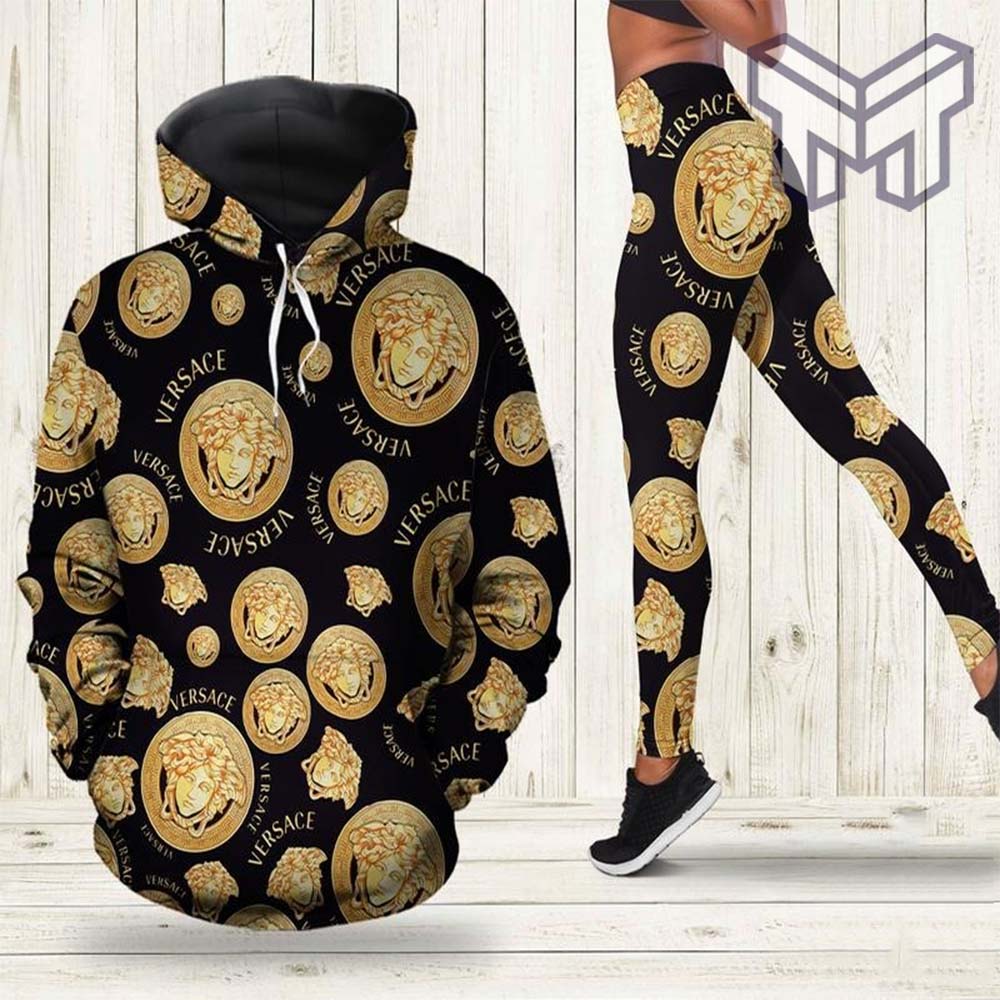 Versace logo seamless pattern 3d hoodie and leggings set hot 2023