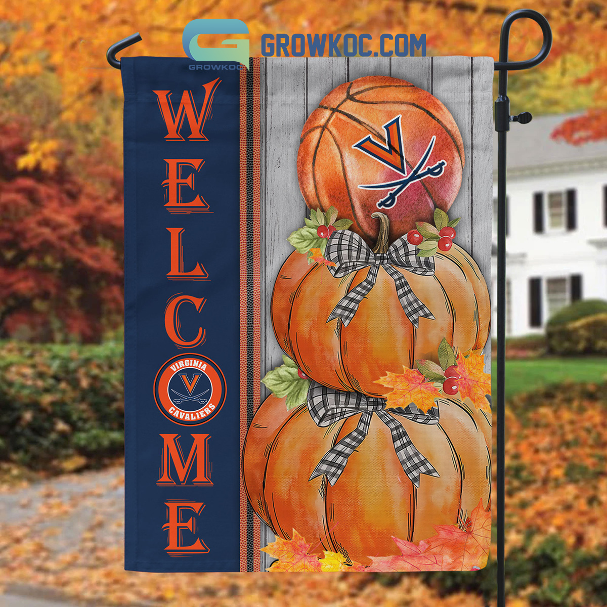 Virginia Cavaliers NCAA Basketball Welcome Fall Pumpkin House Garden Flag2B1 nMjLQ