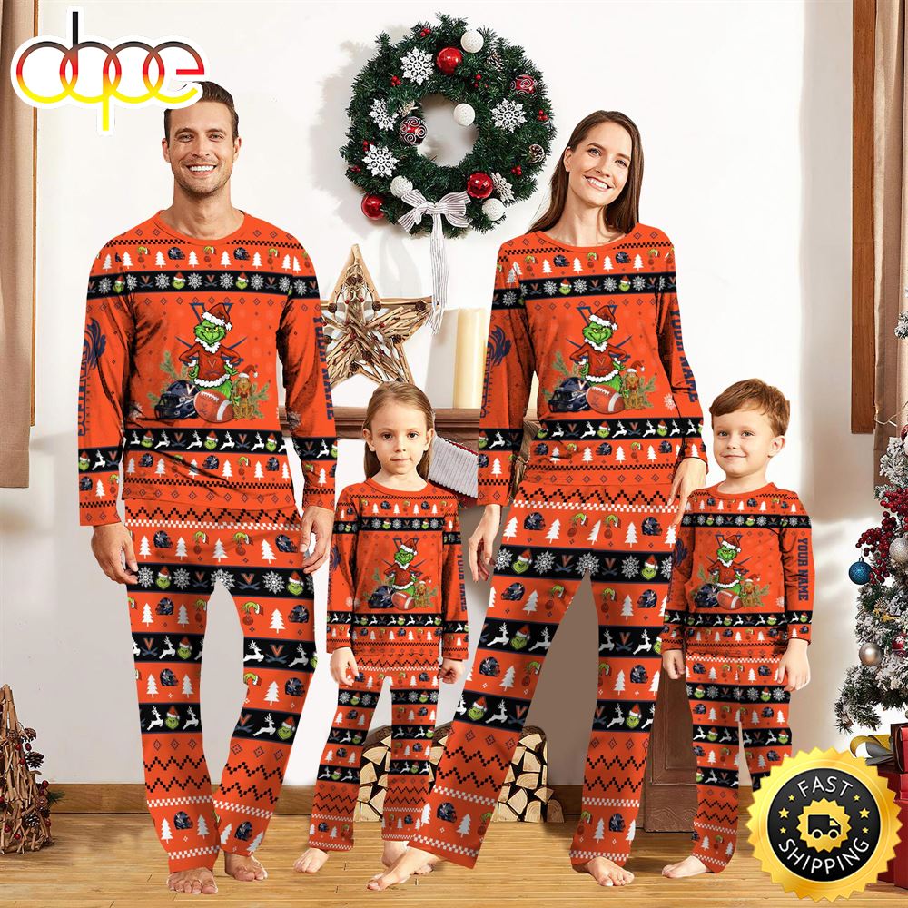 Virginia Cavaliers NCAA Custom Name Grinch Christmas And Sport Team Pajama Set dnsr0u
