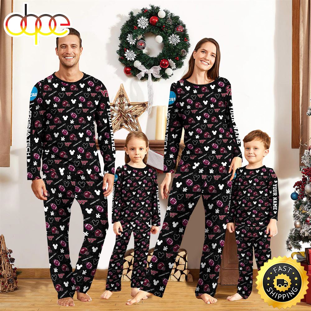 Virginia Tech Hokies NCAA And Mickey Mouse Pajamas Custom Your Name n2rqu7