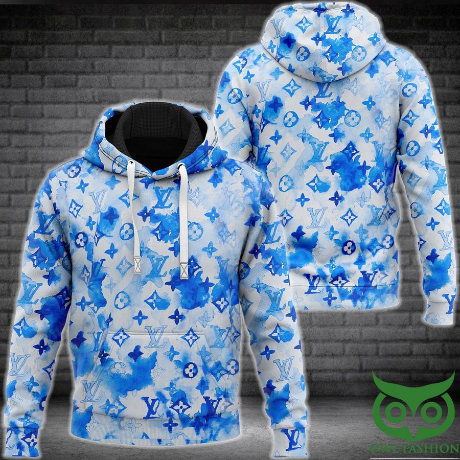 WKEeIgjF 120 Luxury Louis Vuitton White with Blue Pattern and Splatters Hoodie and Pants