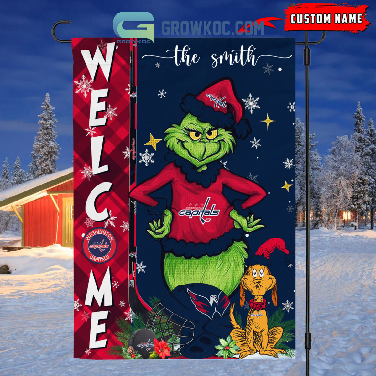 Washington Capitals Grinch Christmas Personalized House Garden Flag Canvas2B1 me9W6