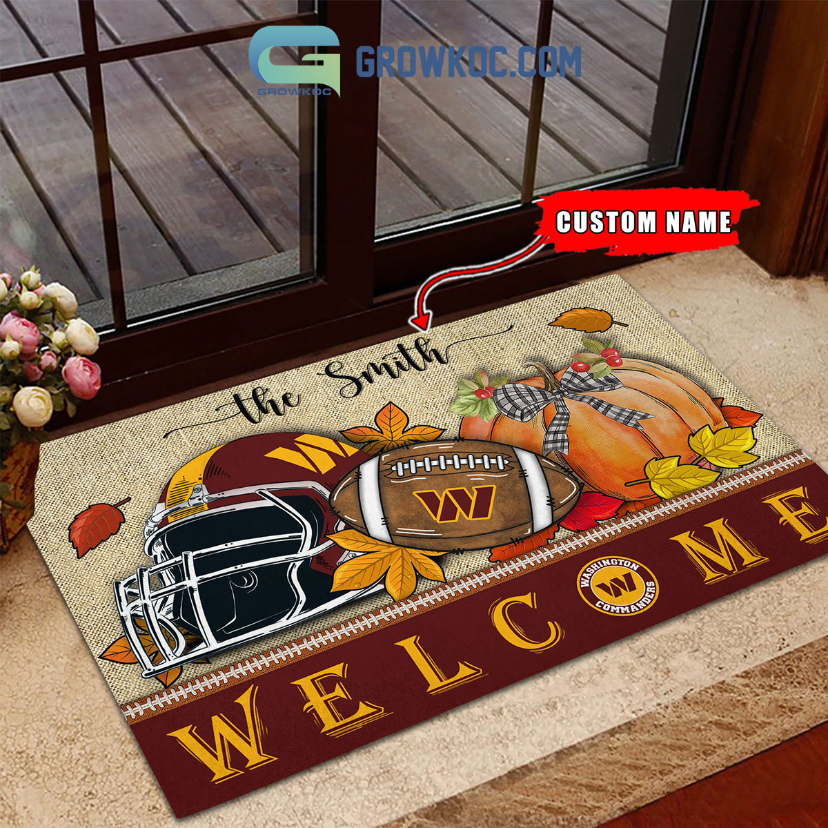 Washington Commanders NFL Welcome Fall Pumpkin Personalized Doormat2B1 jXm3O