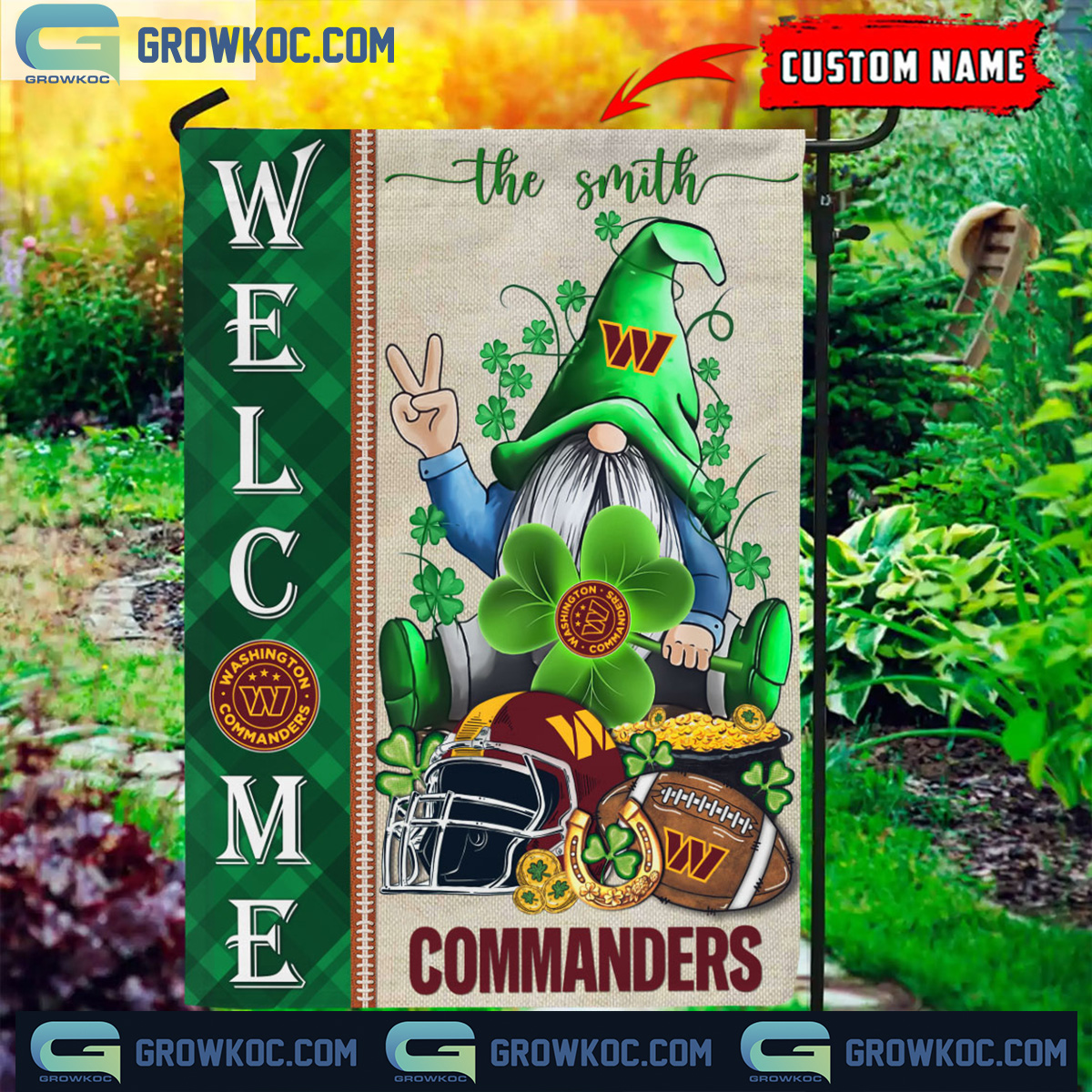 Washington Commanders St. Patricks Day Shamrock Personalized Garden Flag2B1 rHnYa