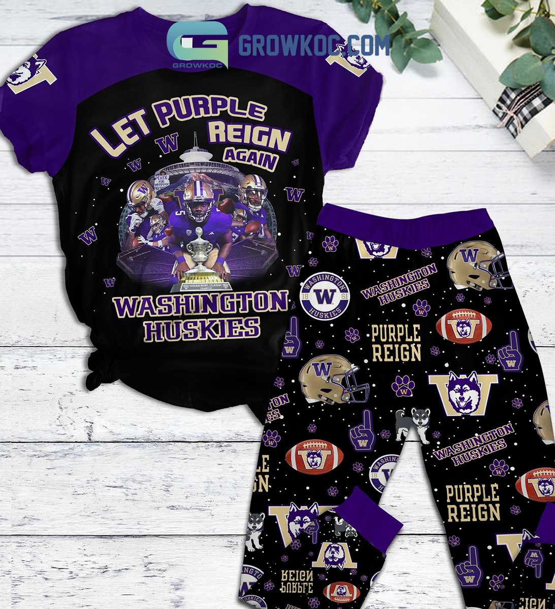 Washington Huskies let Purple Reign Again Fleece Pajamas Set2B1 tZdl7