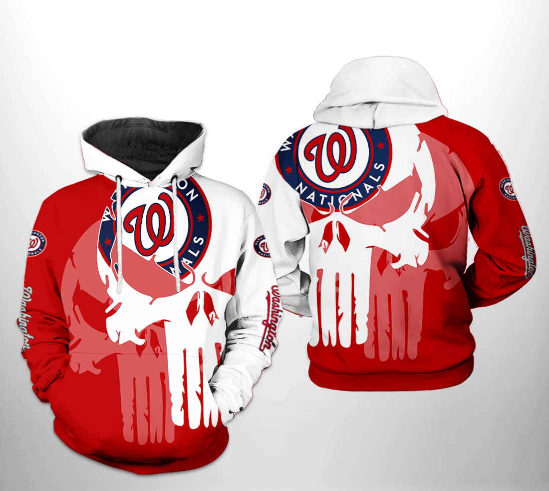 Washington Nationals MLB Team Skull All Over Print Hoodie 0