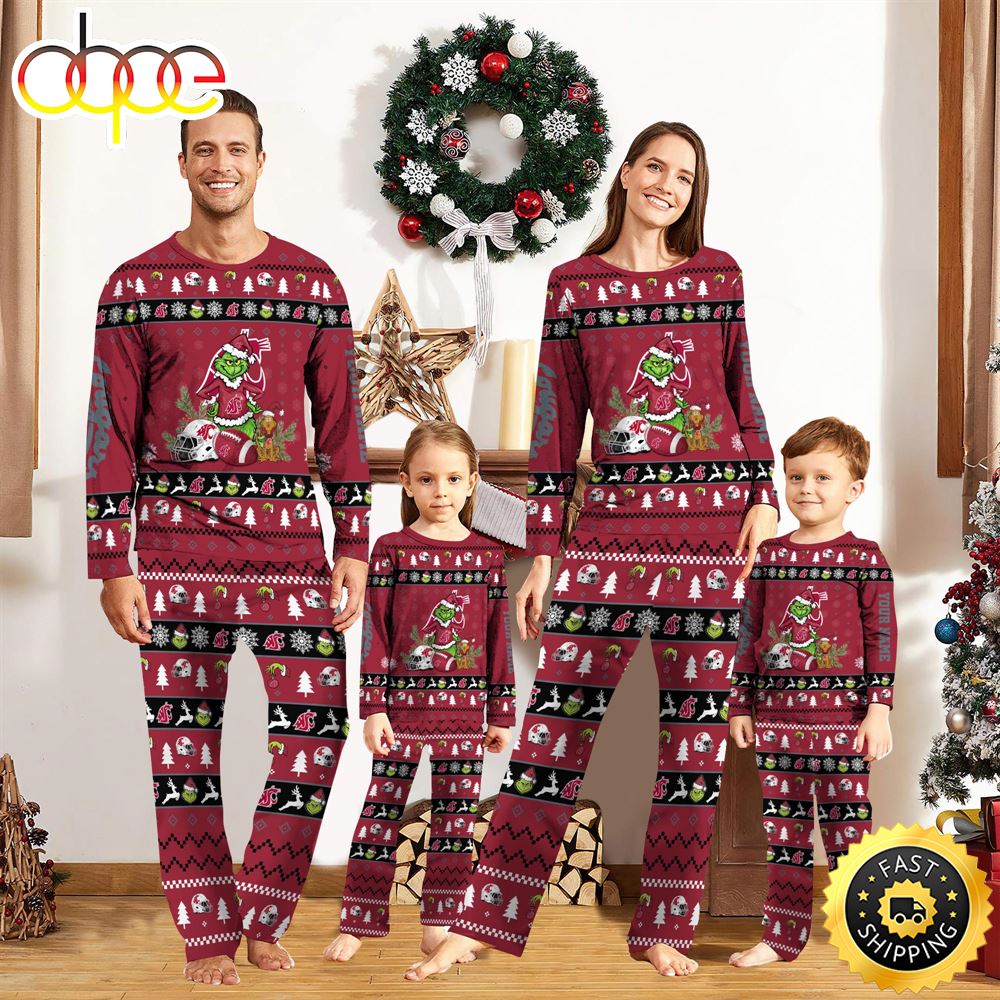 Washington State Cougars NCAA Custom Name Grinch Christmas And Sport Team Pajama Set alon2m