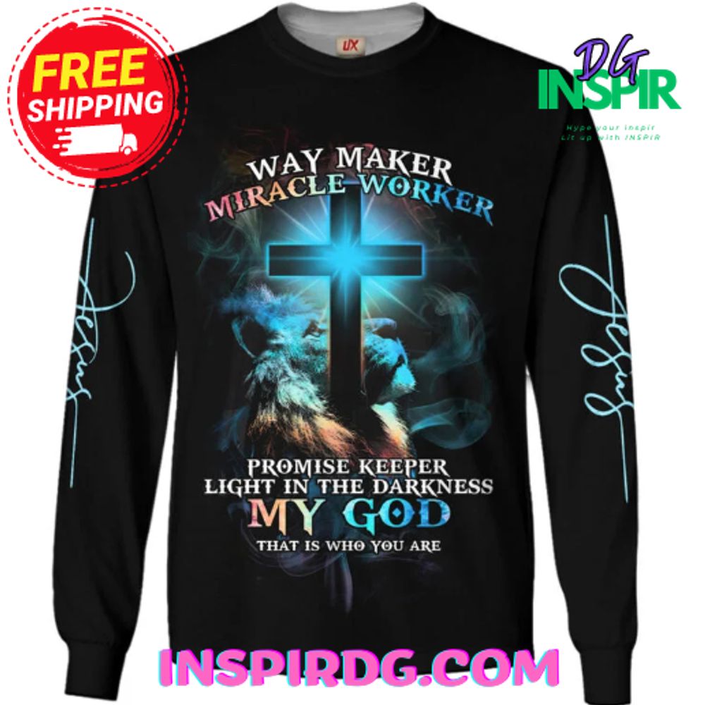 Way Maker Miracle Worker Lion Cross Light Colorful Sweatshirt 2