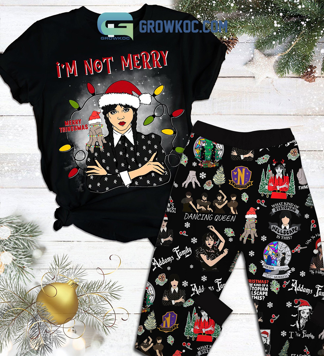 Wednesdays Addams Family Dancing Queen Merry Thingsmas Pajamas Set2B1 AYC9b