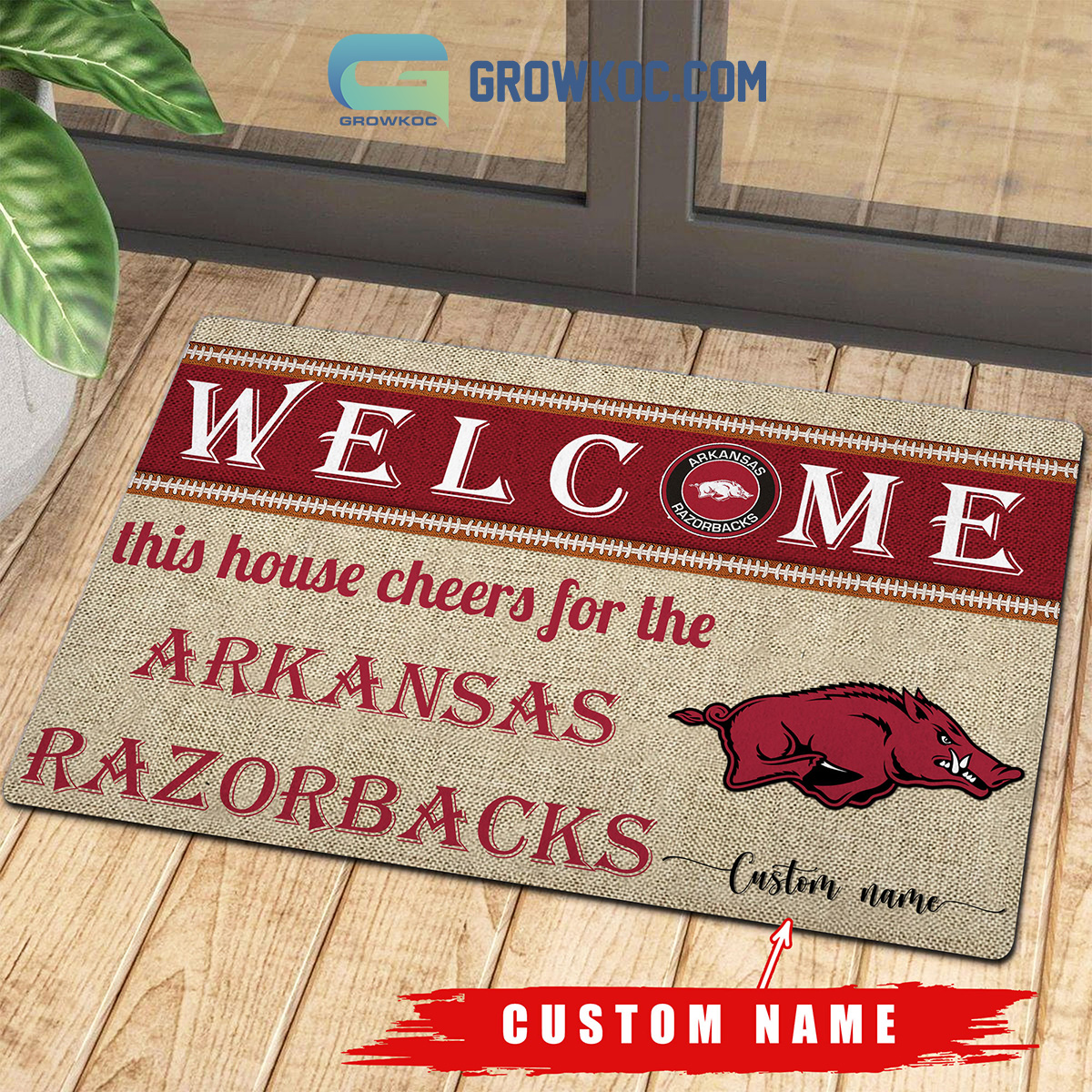 Welcome This House Cheers For The Arkansas Razorbacks NCAA Personalized Doormat2B1 hoYFf