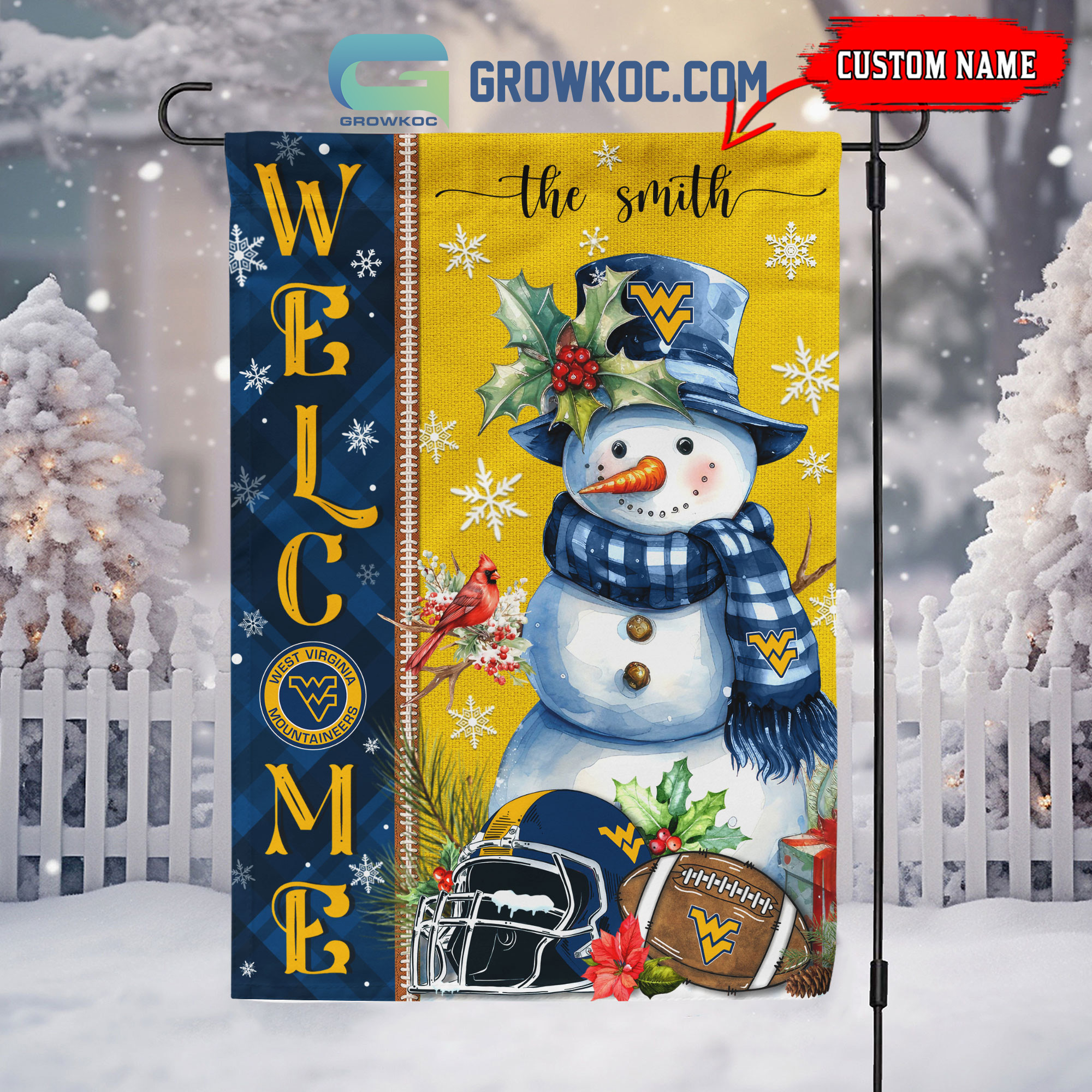 West Virginia Mountaineers Football Snowman Welcome Christmas House Garden Flag2B1 6CC2F