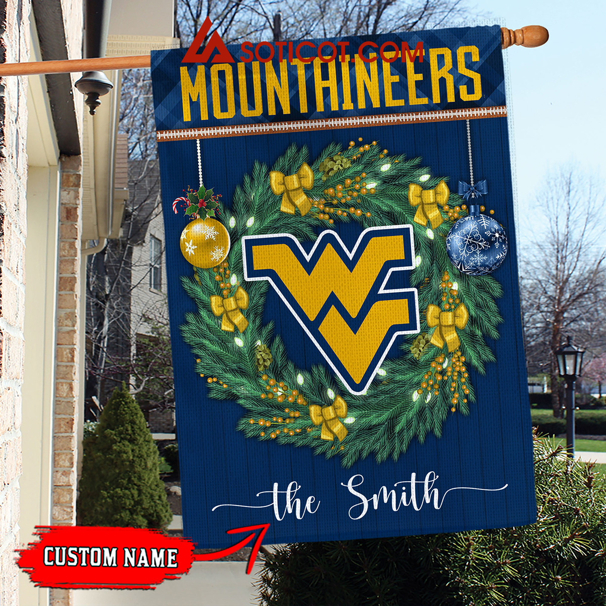 West Virginia Mountaineers NCAA Football Christmas Personalized House Garden Flag2B1 0ojWl