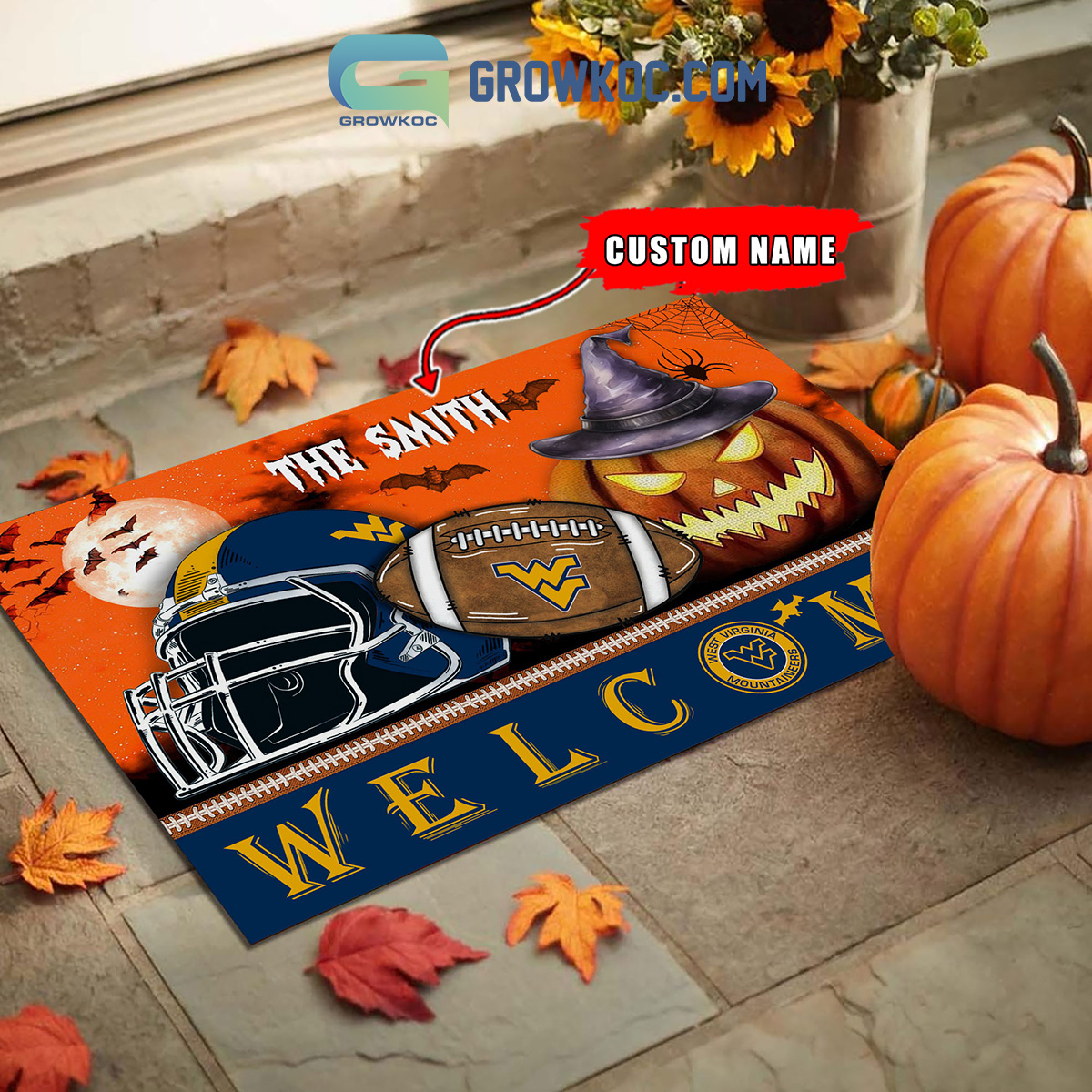 West Virginia Mountaineers NCAA Football Welcome Halloween Personalized Doormat2B1 cL0o6