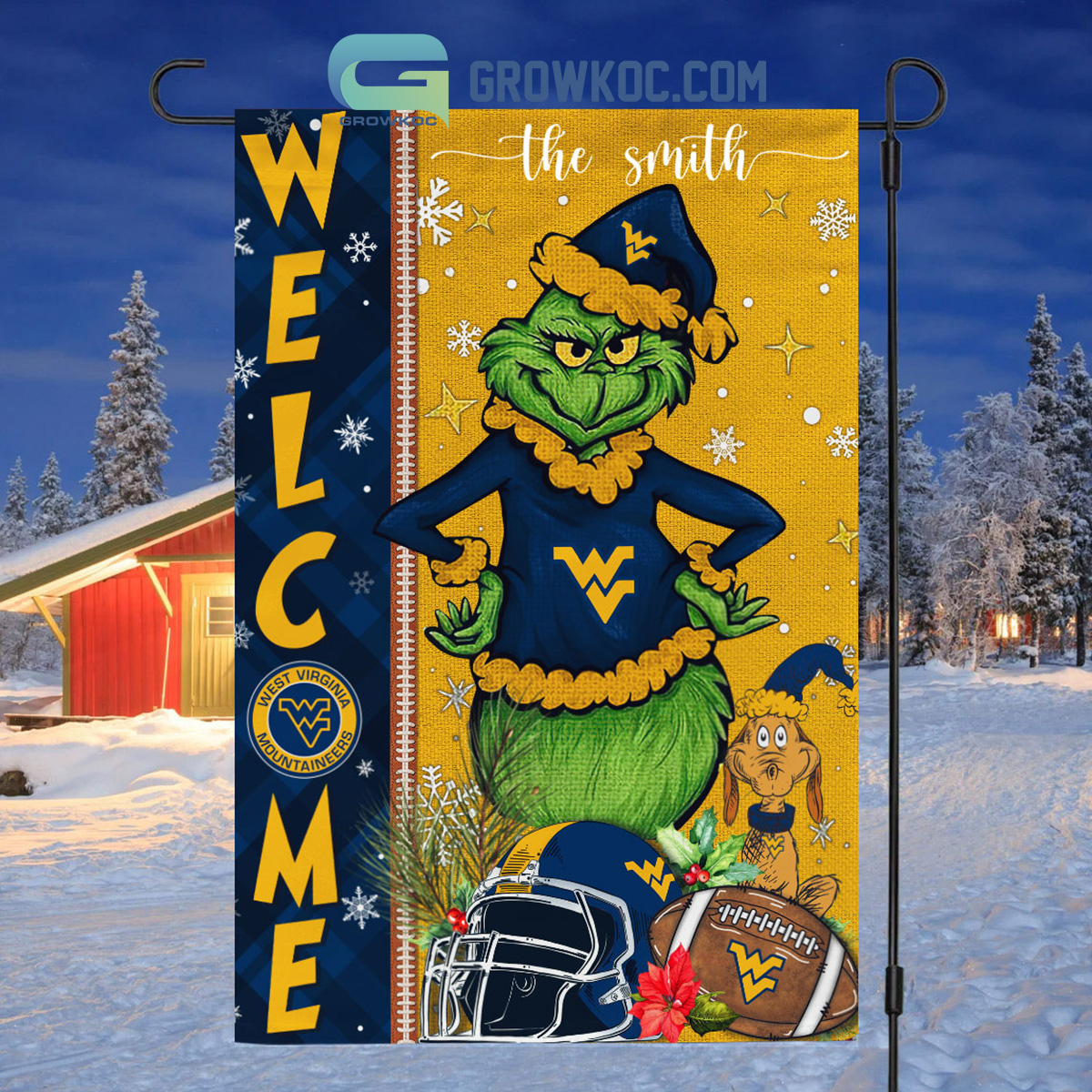 West Virginia Mountaineers NCAA Grinch Football Welcome Christmas House Garden Flag2B1 jLXAG