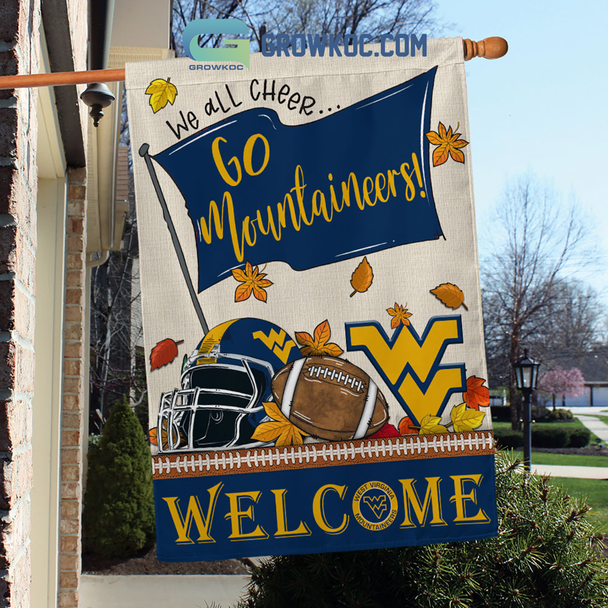 West Virginia Mountaineers NCAA Welcome We All Cheer Go Mountaineers House Garden Flag2B1 jIqoP