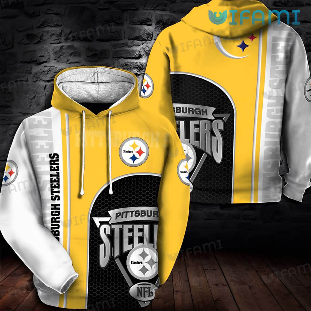 White Yellow Logo Pittsburgh Steelers All Over Print Hoodie 0