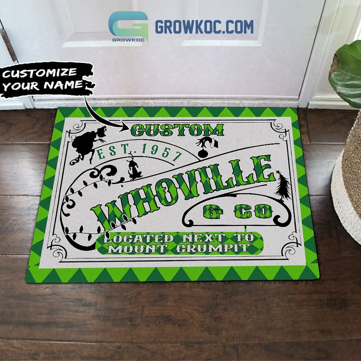 Whoville Located Next To Mount Grumpit EST 1957 Personalized Doormat2B1 c2hK4