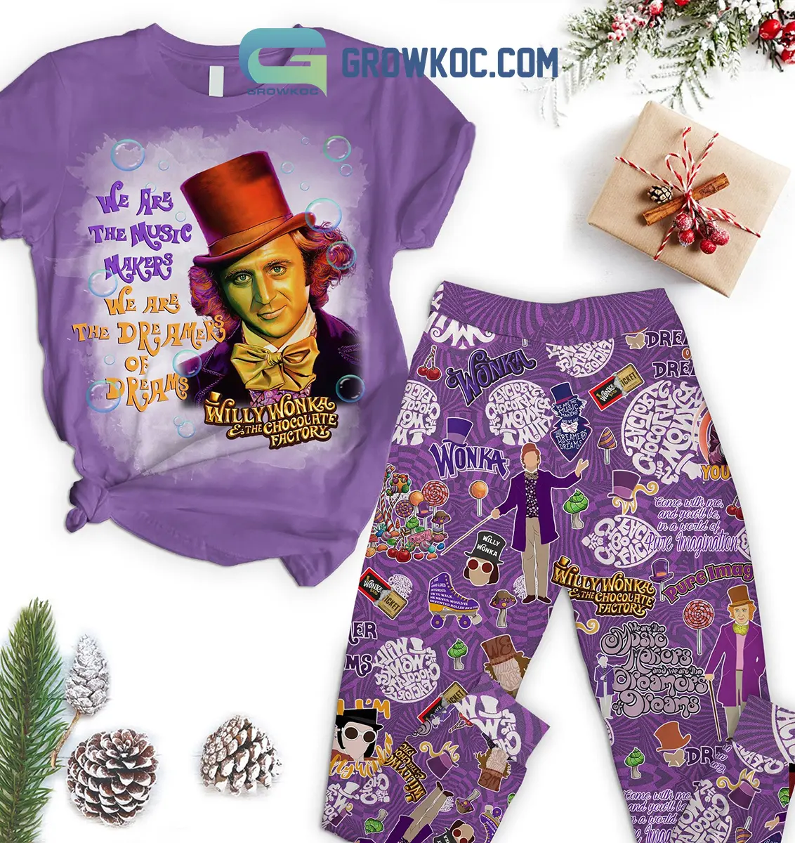 Willy Wonka And The Chocolate Factory Purple Design Christmas Fleece Pajamas Set2B1 MVqm5