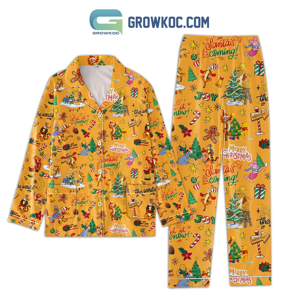 Winnie The Pooh And Tigger Merry Christmas Santas Coming Pajamas Set2B1 eYE2q