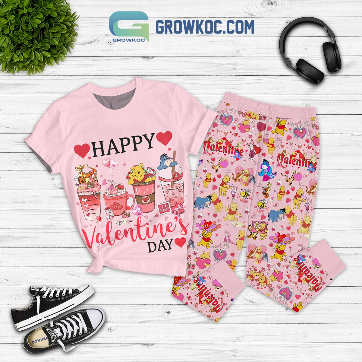 Winnie The Pooh Happy Valentines Day Fleece Pajamas Set2B1 zUJiu