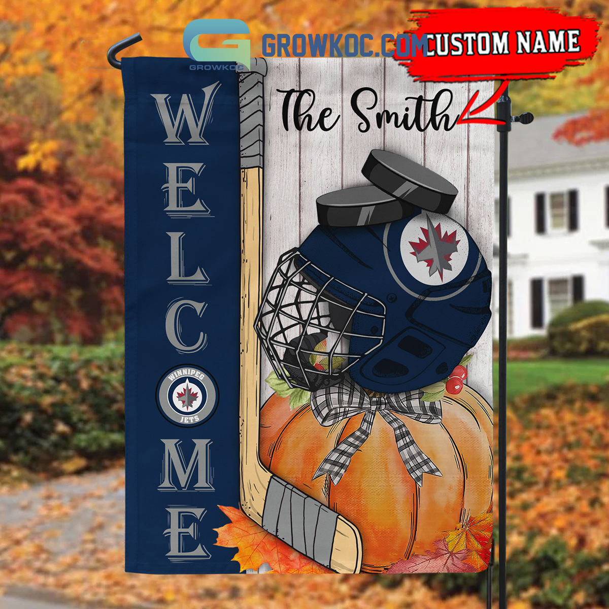 Winnipeg Jets NHL Welcome Fall Pumpkin Personalized House Garden Flag2B1 mcLV8