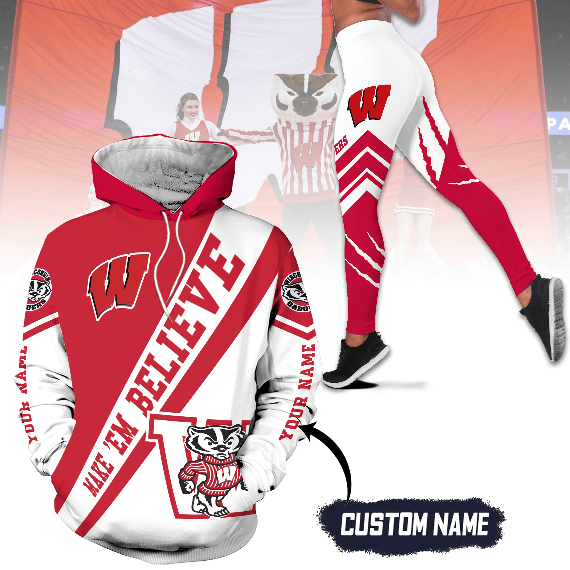 Wisconsin Badgers Customized Hoodie Leggings Set Make Them Believe2B1 980aC