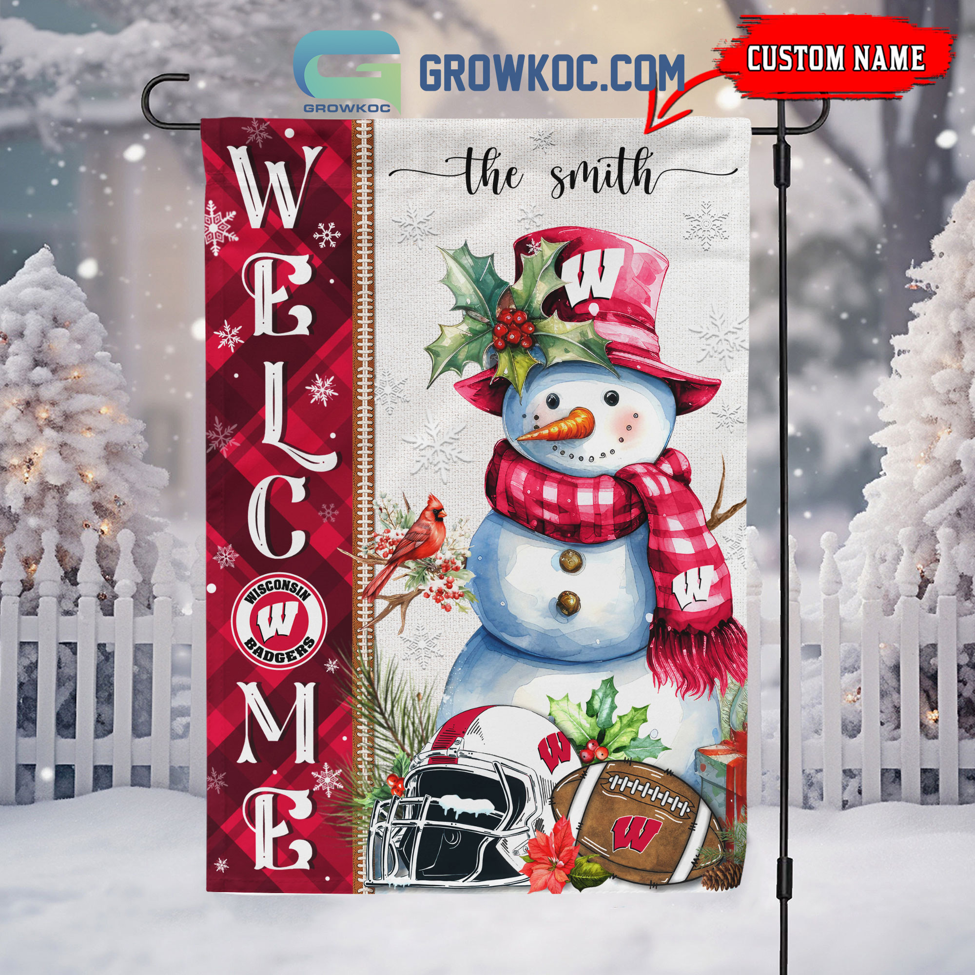 Wisconsin Badgers Football Snowman Welcome Christmas House Garden Flag2B1 Mhcgu