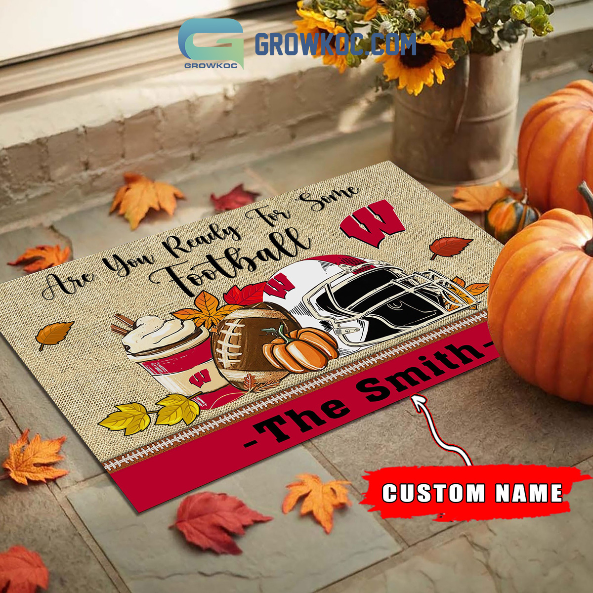 Wisconsin Badgers NCAA Fall Pumpkin Are You Ready For Some Football Personalized Doormat2B1 cZIOg