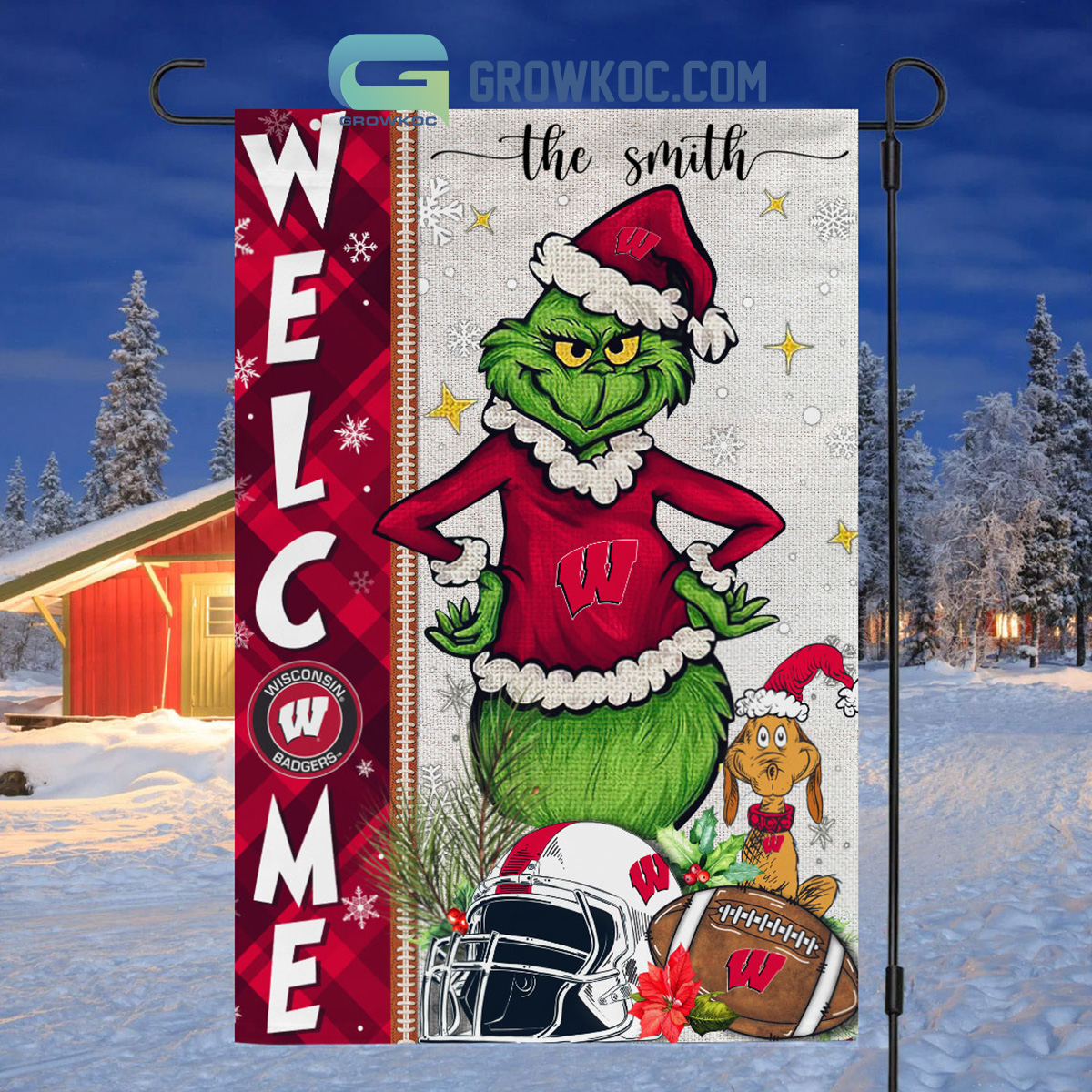 Wisconsin Badgers NCAA Grinch Football Welcome Christmas House Garden Flag2B1 Nr2IA