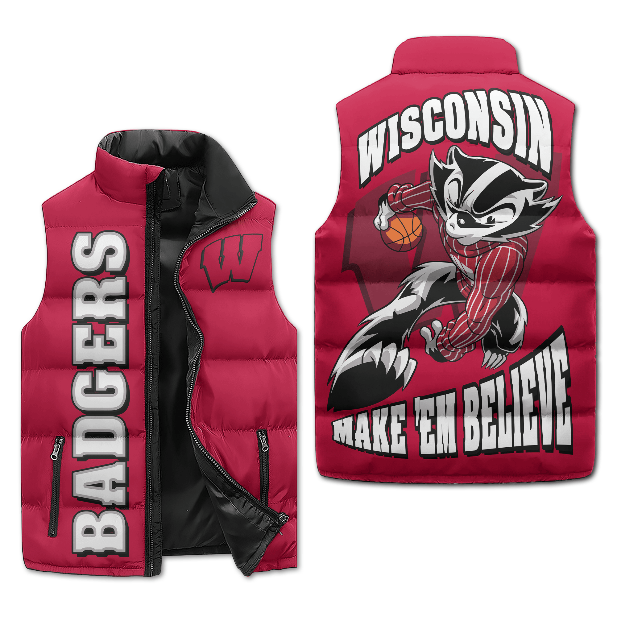 Wisconsin Badgers Puffer Sleeveless Jacket Make Them Believe2B1 dzGB1