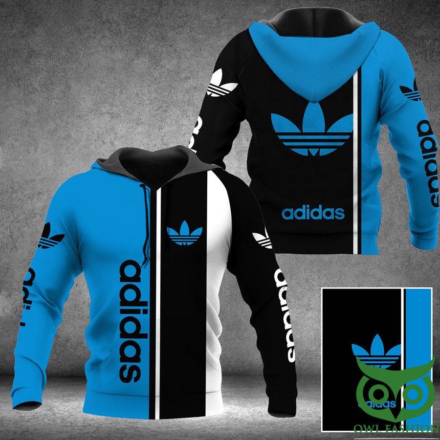 X53dFsuz 54 Luxury Adidas Half Black Half Blue and Vertical White Lines with Black Name 3D Hoodie