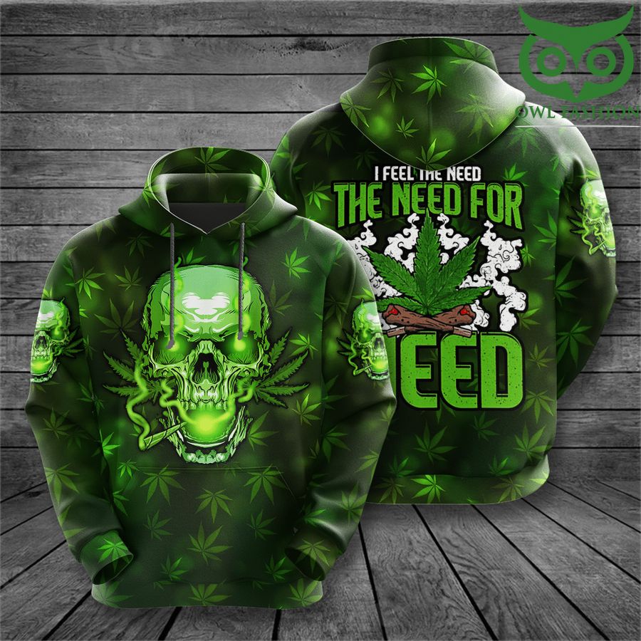 XraZwGoi 2 I Feel The Need For Weed 3D green skull 3D Hoodie