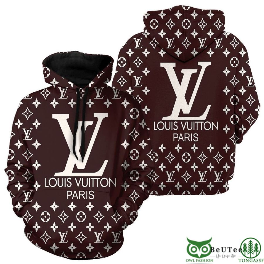 YYr8vxQC 9 Luxury LV Paris Brown Monogram Pattern 3D Hoodie