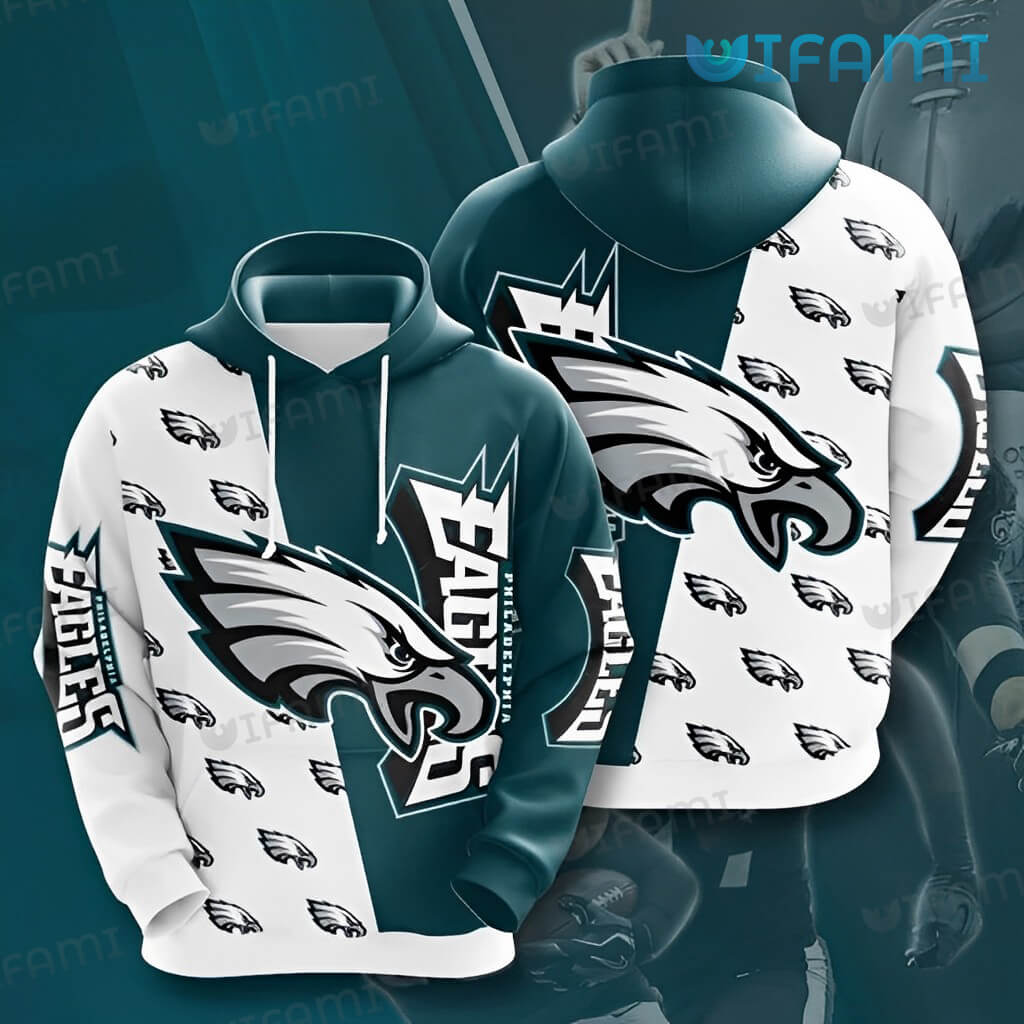 Youth Philadelphia Eagles Hoodie 3D White Green Logo Philadelphia Eagles Gift 0