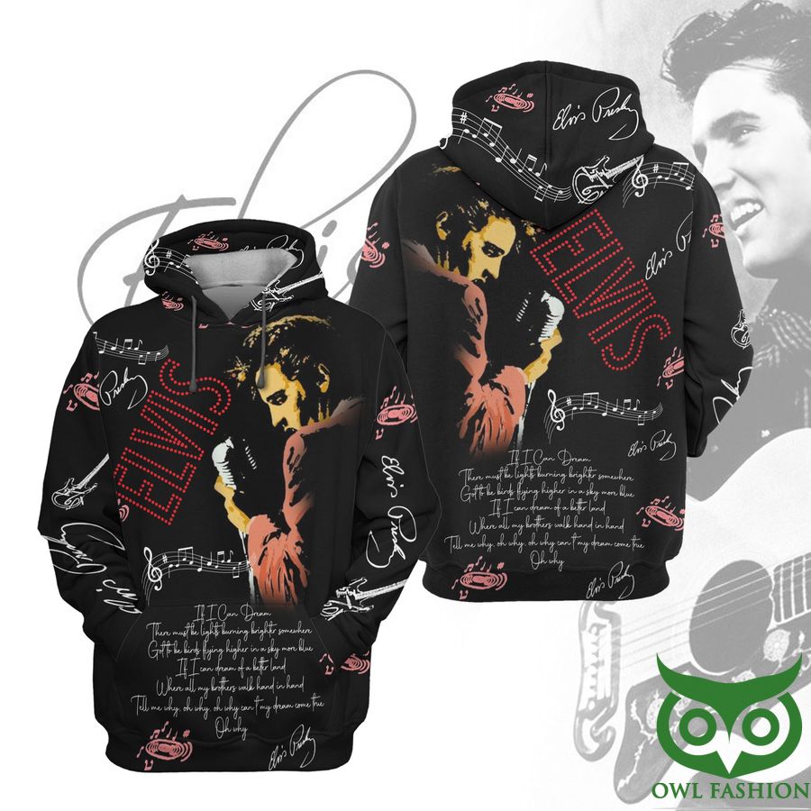 ZonCdJVQ 107 The King of Rock n Roll Elvis Presley Music Note Black 3D Hoodie