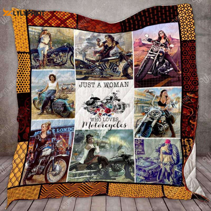 a woman loves motorcycles 3d customized quilt blanket