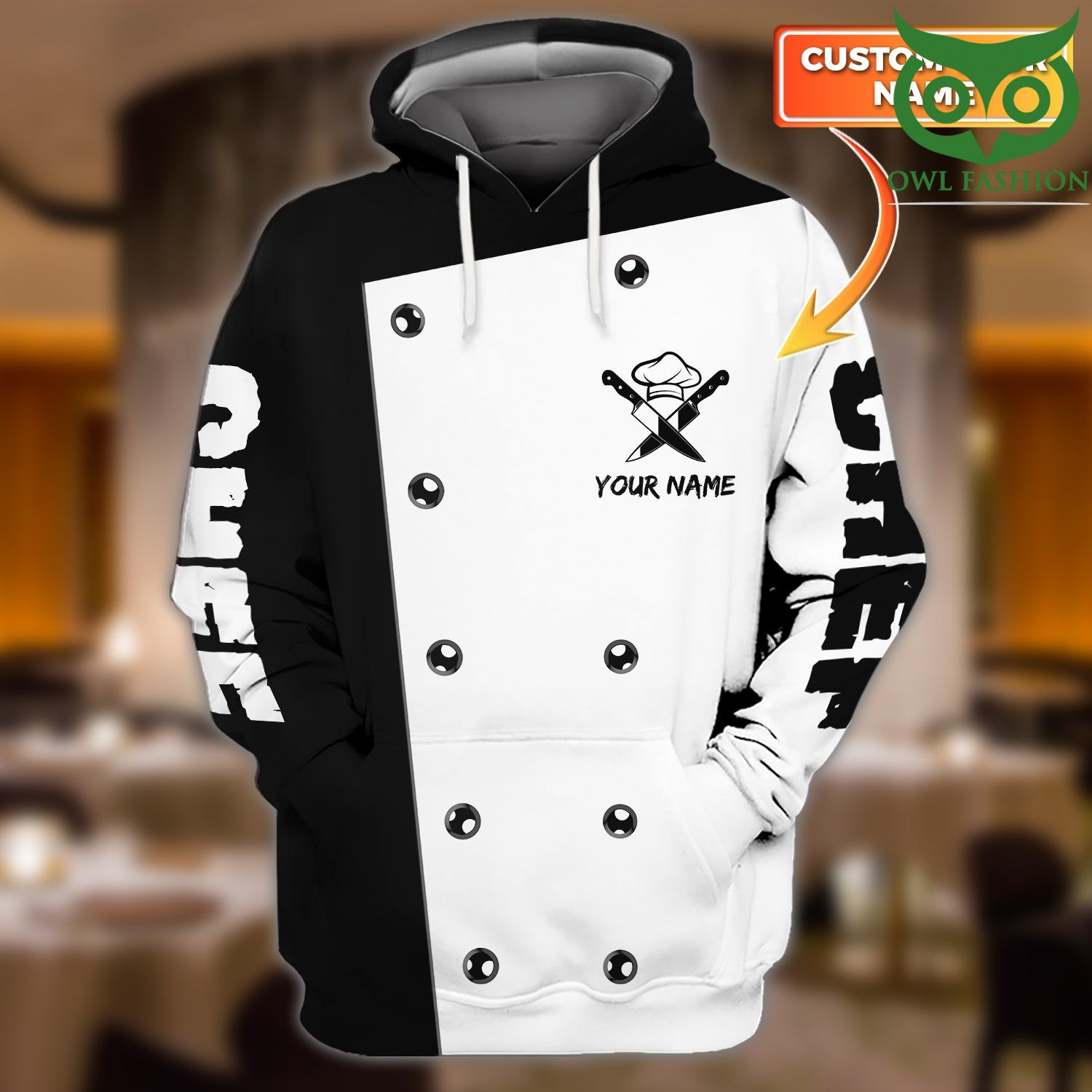 a9VGNrwz 39 CHEF Costume black and white personalized 3D hoodie